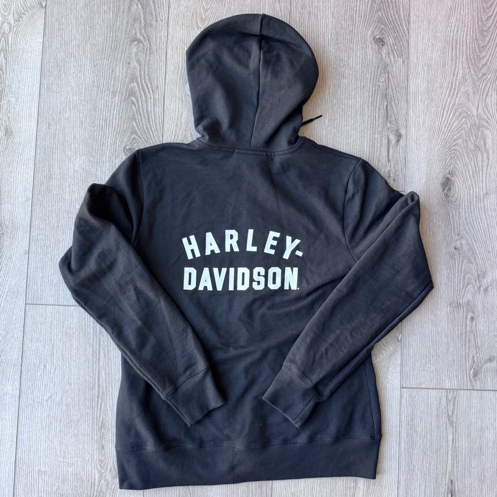 Harley Davidson Hoodie Mens Small Black Full Zip Spell Out 99007-23VW Sweatshirt